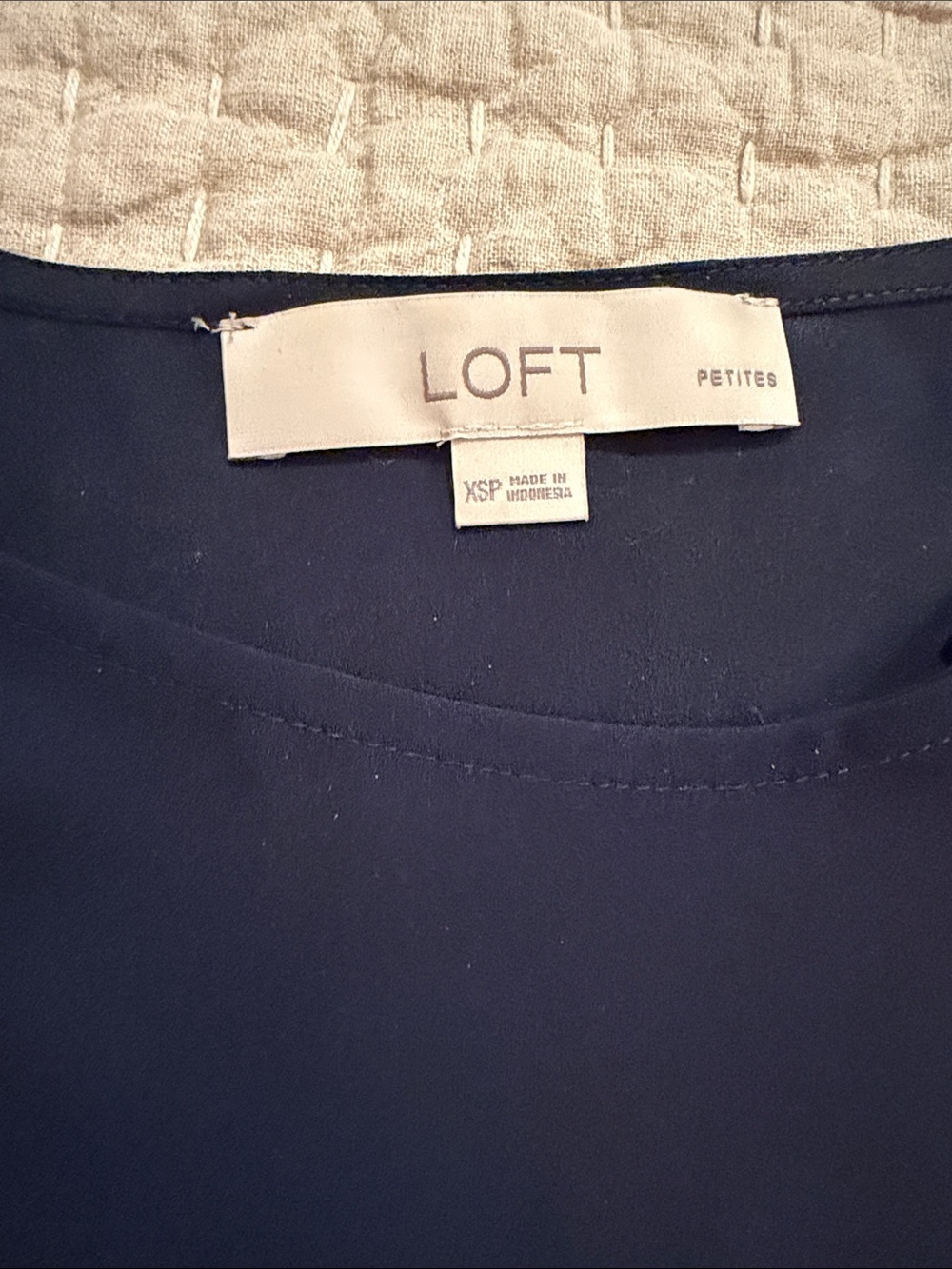 LOFT Navy Ruffle Sleeve Shell with Gold Buttons - Picture 4 of 5